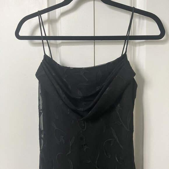 Y2K Onyx Nite Maxi Dress Womens Prom Black Strappy Long 90s Cowl Neck Whimsigoth - Picture 3 of 14